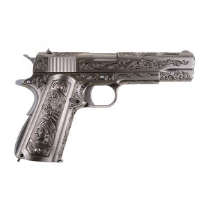 Страйкбольный пистолет Colt 1911 Etched Version, хром, металл, блоу бэк, грин газ
